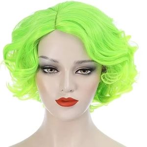 Neon Green Costume Wig, Short Curly with Bangs, Synthetic, OS